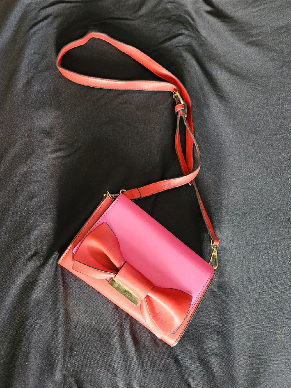 Pink and red with gold hardware crossbody wallet purse